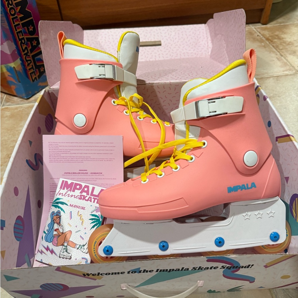 Impala Pink Inline Roller Blades with Yellow Laces SIZE9